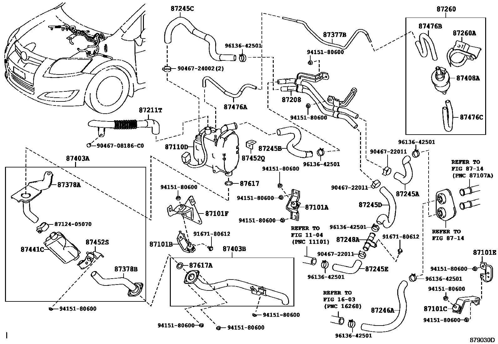 Toyota COROLLA 暖风和空调系统 - 水管 EPC diagram — 879030D