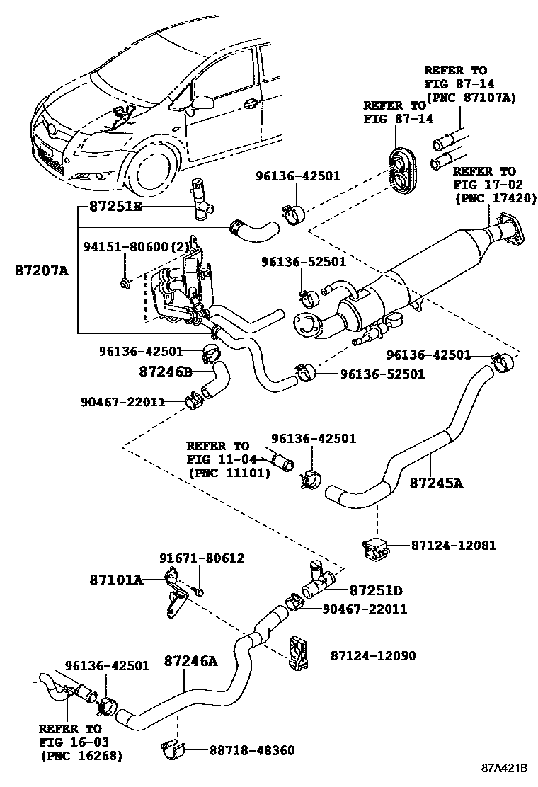 Toyota COROLLA 暖风和空调系统 - 水管 EPC diagram — 87A421B
