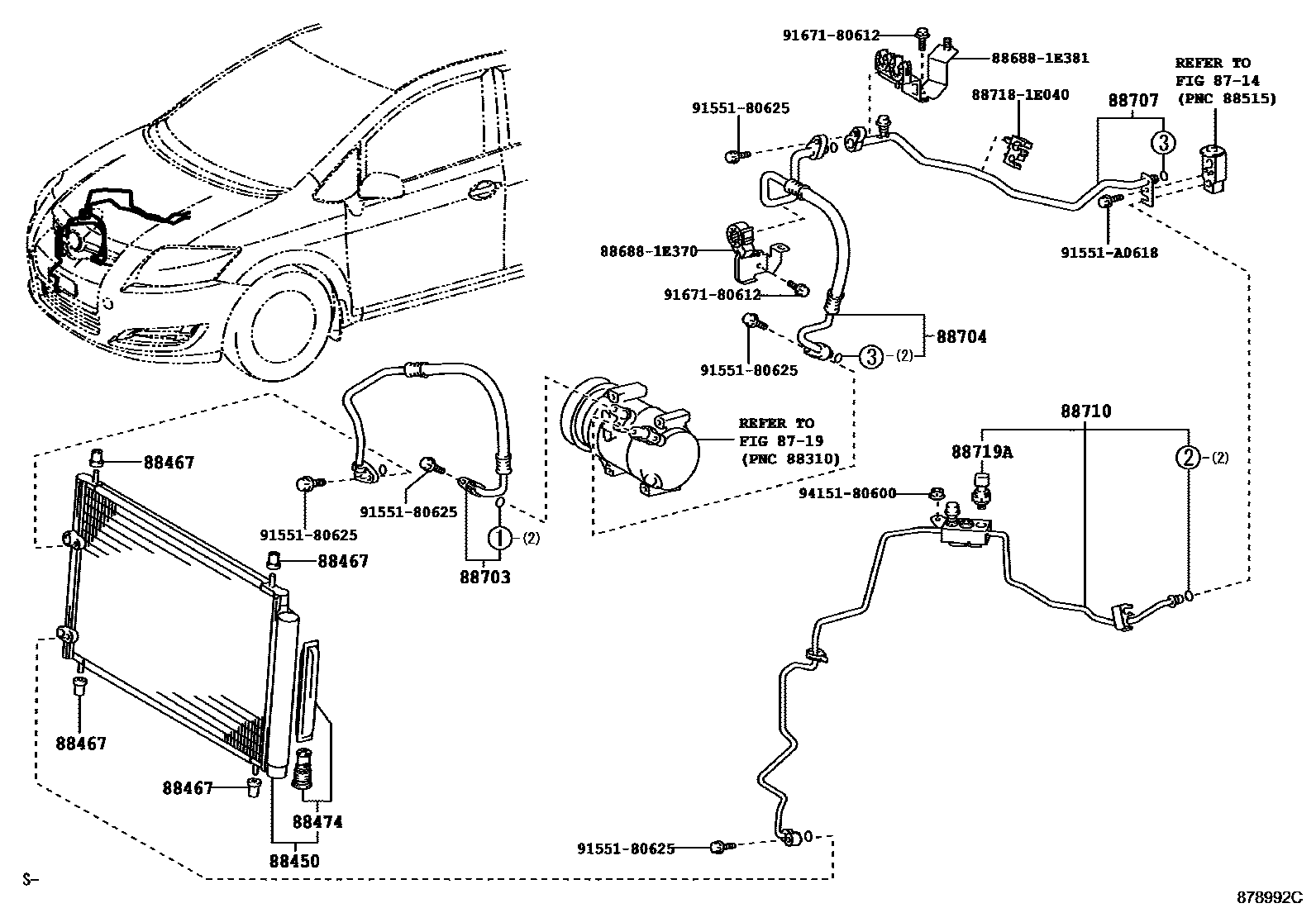Toyota COROLLA Heating & Air Conditioning - Cooler Piping EPC diagram — 878992C