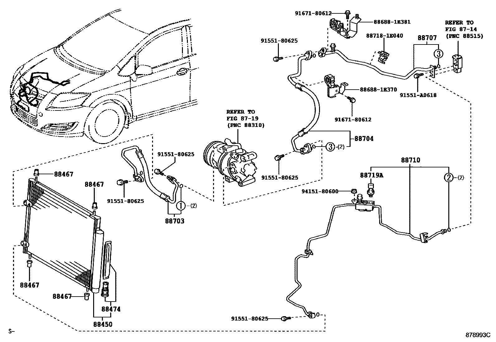 Toyota COROLLA Heating & Air Conditioning - Cooler Piping EPC diagram — 878993C