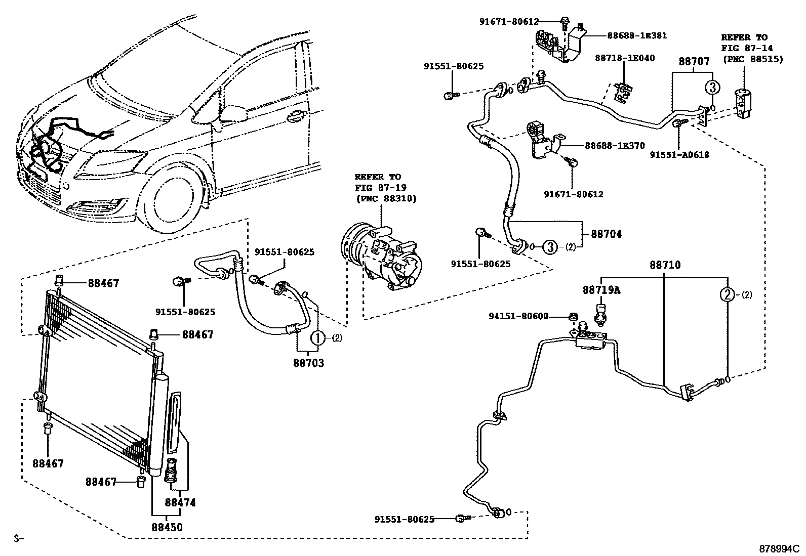 Toyota COROLLA Heating & Air Conditioning - Cooler Piping EPC diagram — 878994C