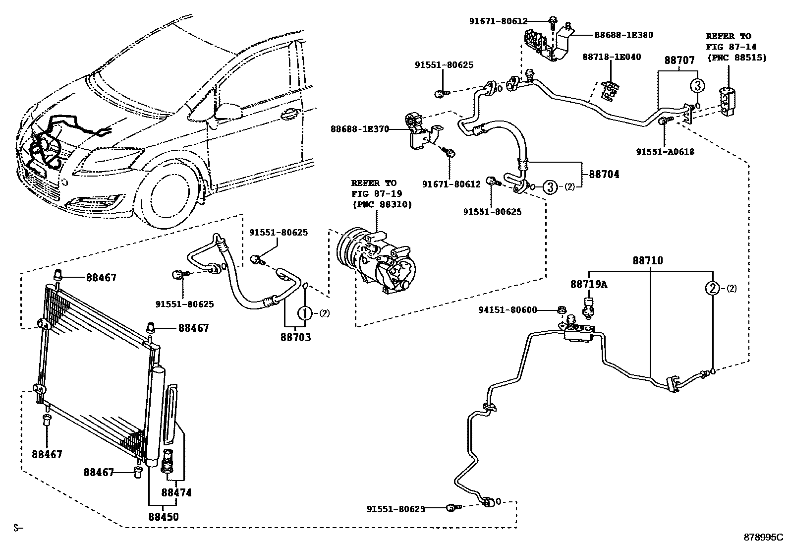 Toyota COROLLA Heating & Air Conditioning - Cooler Piping EPC diagram — 878995C