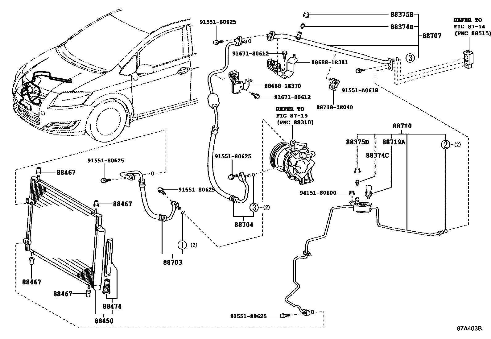 Toyota COROLLA Heating & Air Conditioning - Cooler Piping EPC diagram — 87A403B