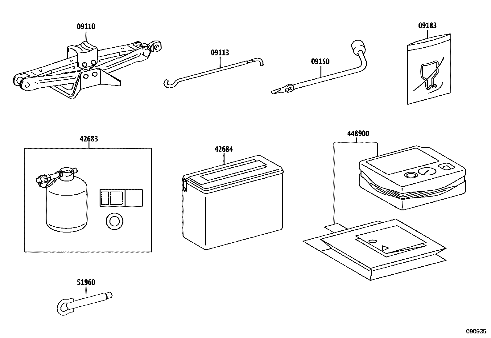 Toyota COROLLA Standard Tools EPC diagram — 090935