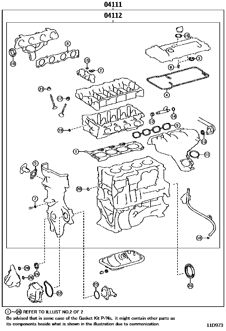 Toyota COROLLA Engine Overhaul Gasket Kit EPC diagram — 11D973