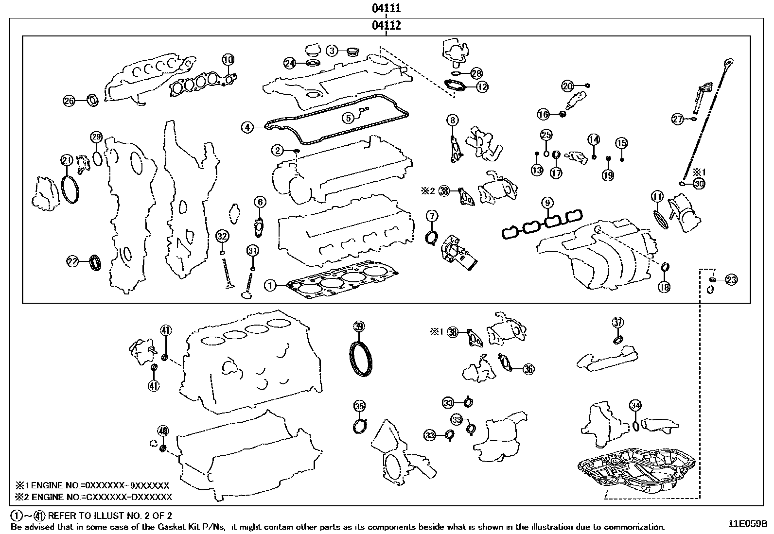 Toyota COROLLA Engine Overhaul Gasket Kit EPC diagram — 11E059B