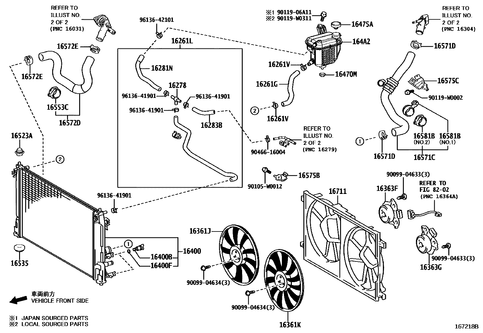 Toyota COROLLA RADIATOR & WATER OUTLET EPC diagram — 167218B