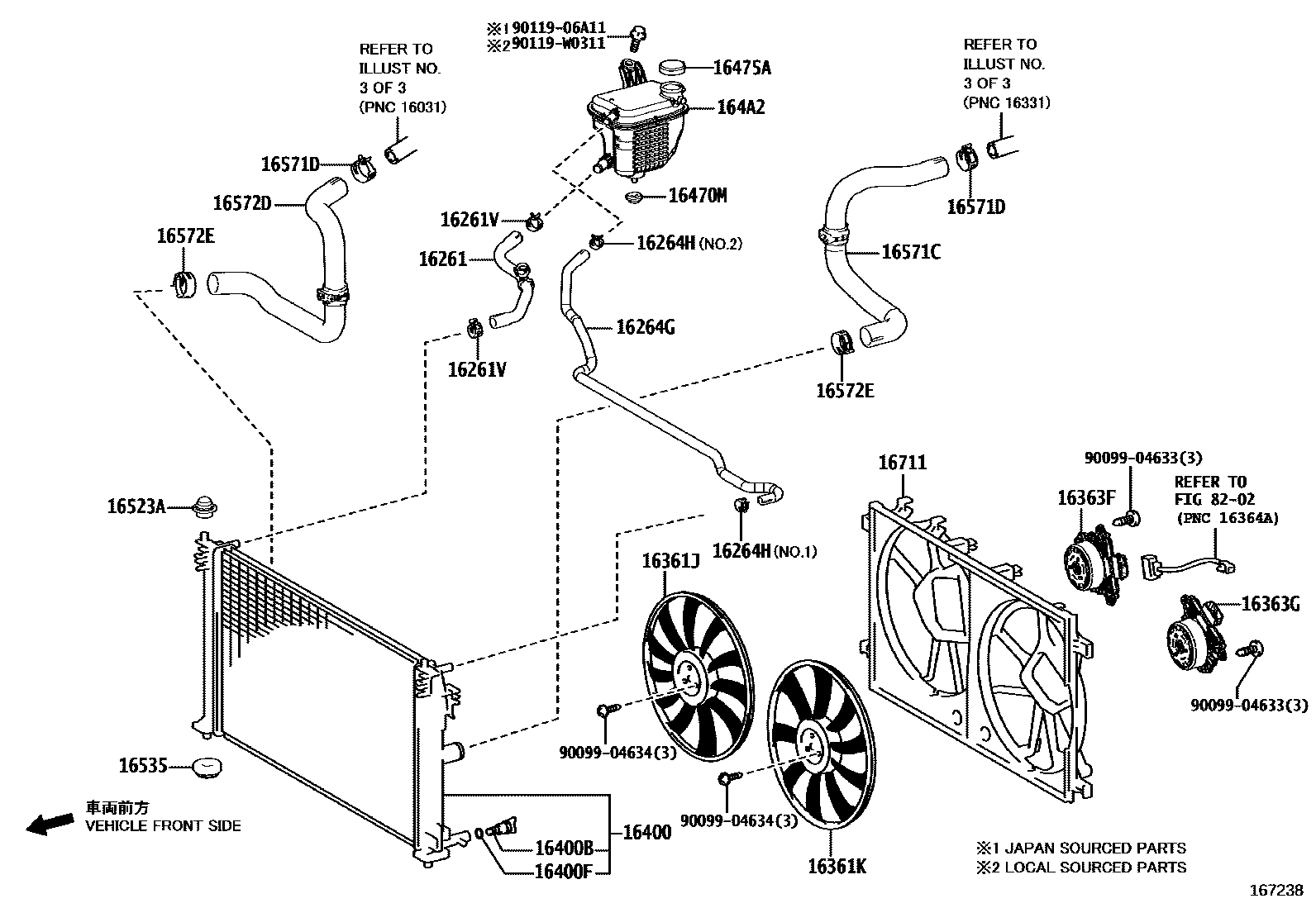 Toyota COROLLA RADIATOR & WATER OUTLET EPC diagram — 167238