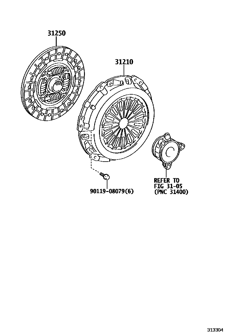 Toyota COROLLA 离合器和分离叉 EPC diagram — 313304