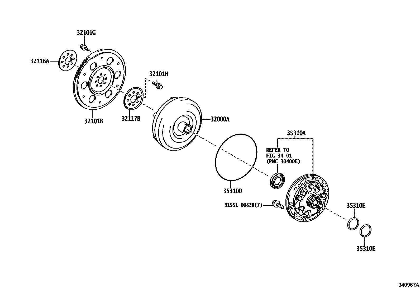Toyota COROLLA 变矩器、前油泵(CVT) EPC diagram — 340967A