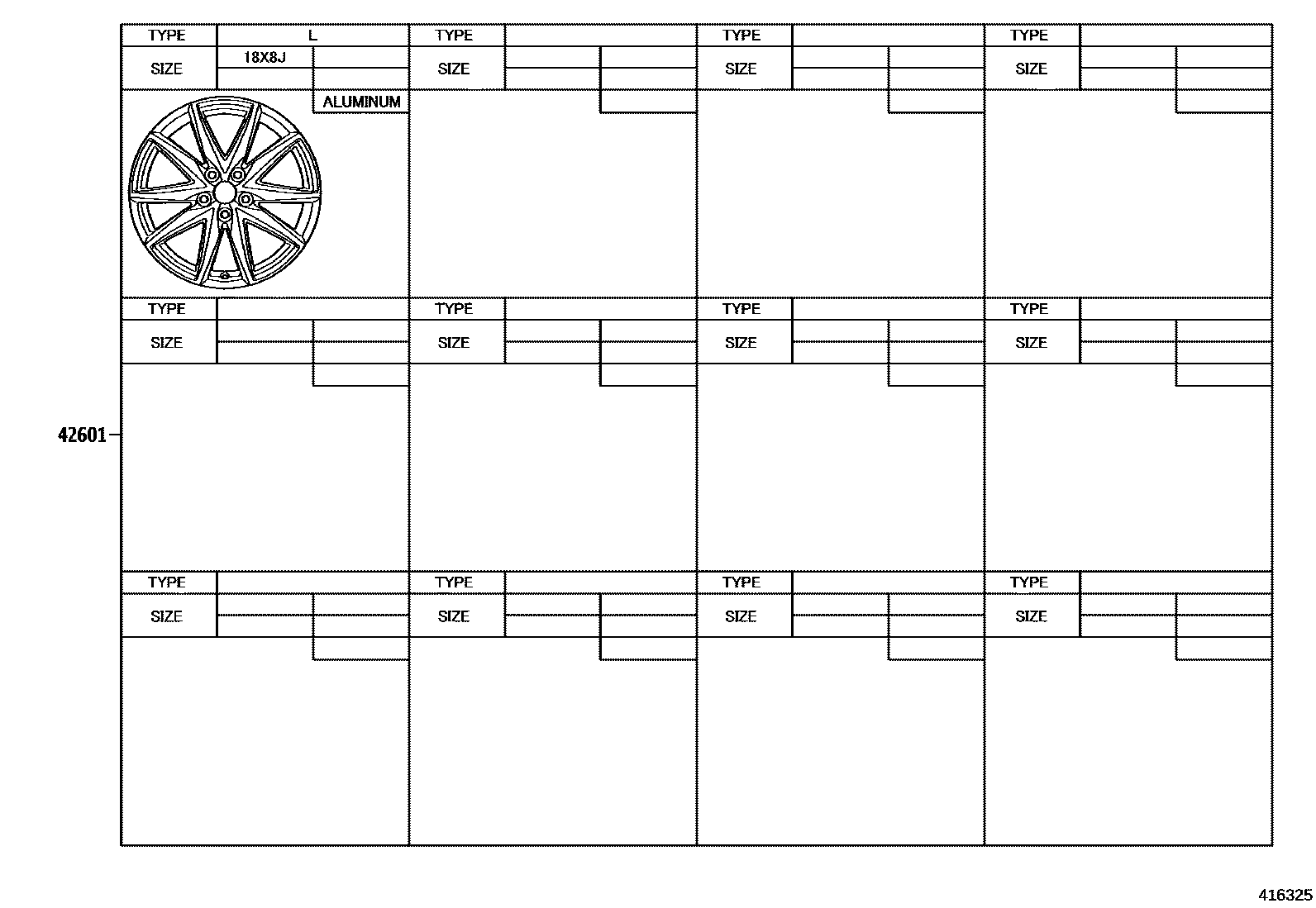 Toyota COROLLA 车轮和车轮盖 EPC diagram — 416325