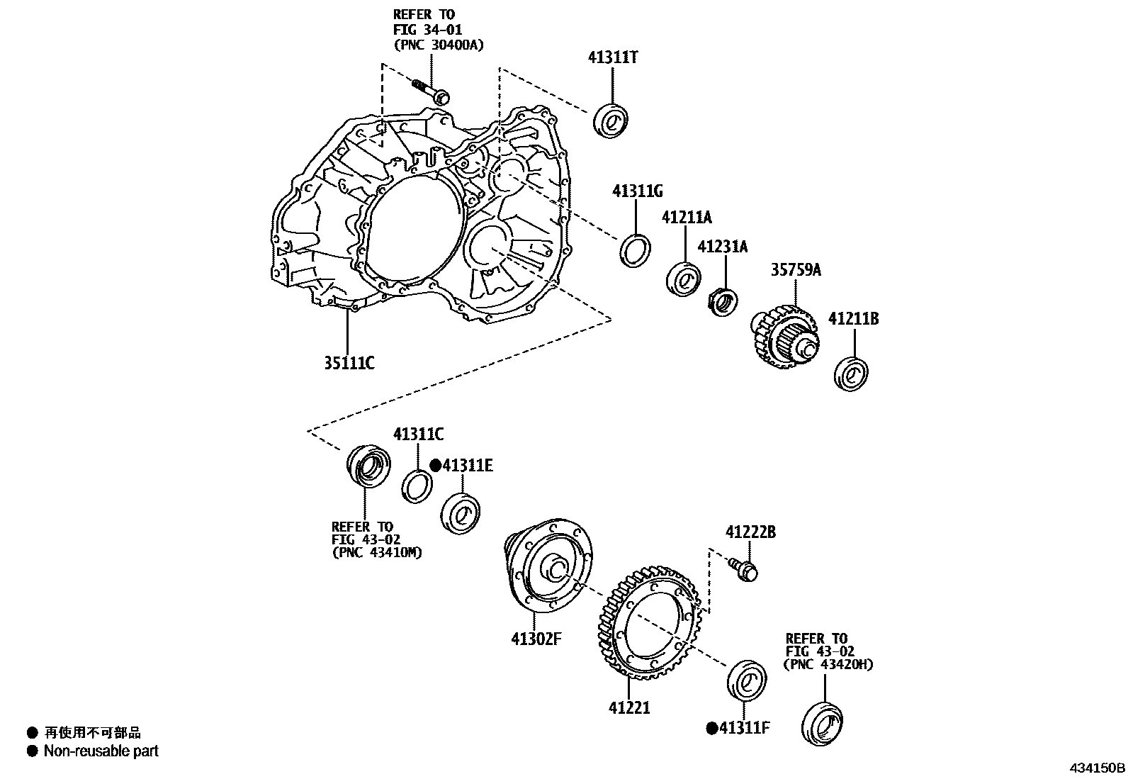 Toyota COROLLA 前桥壳和差速器 EPC diagram — 434150B