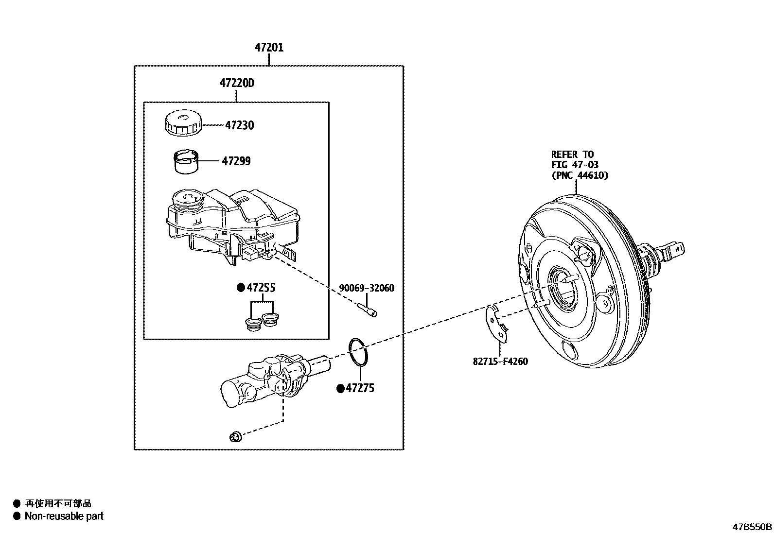 Toyota COROLLA 制动总泵 EPC diagram — 47B550B