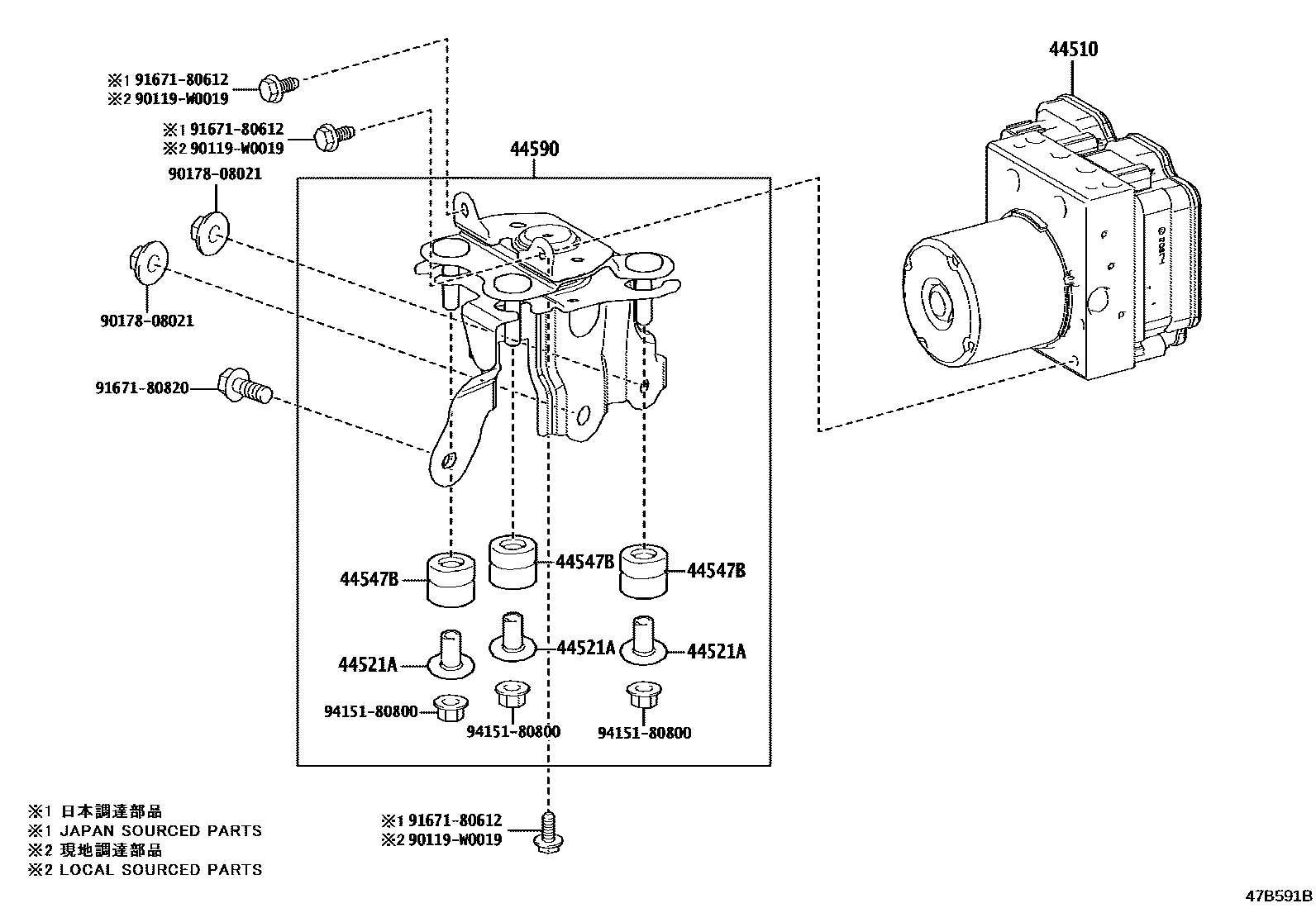 Toyota COROLLA 制动配管和卡箍 EPC diagram — 47B591B