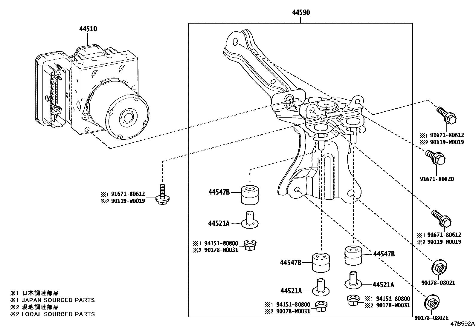 Toyota COROLLA 制动配管和卡箍 EPC diagram — 47B592A