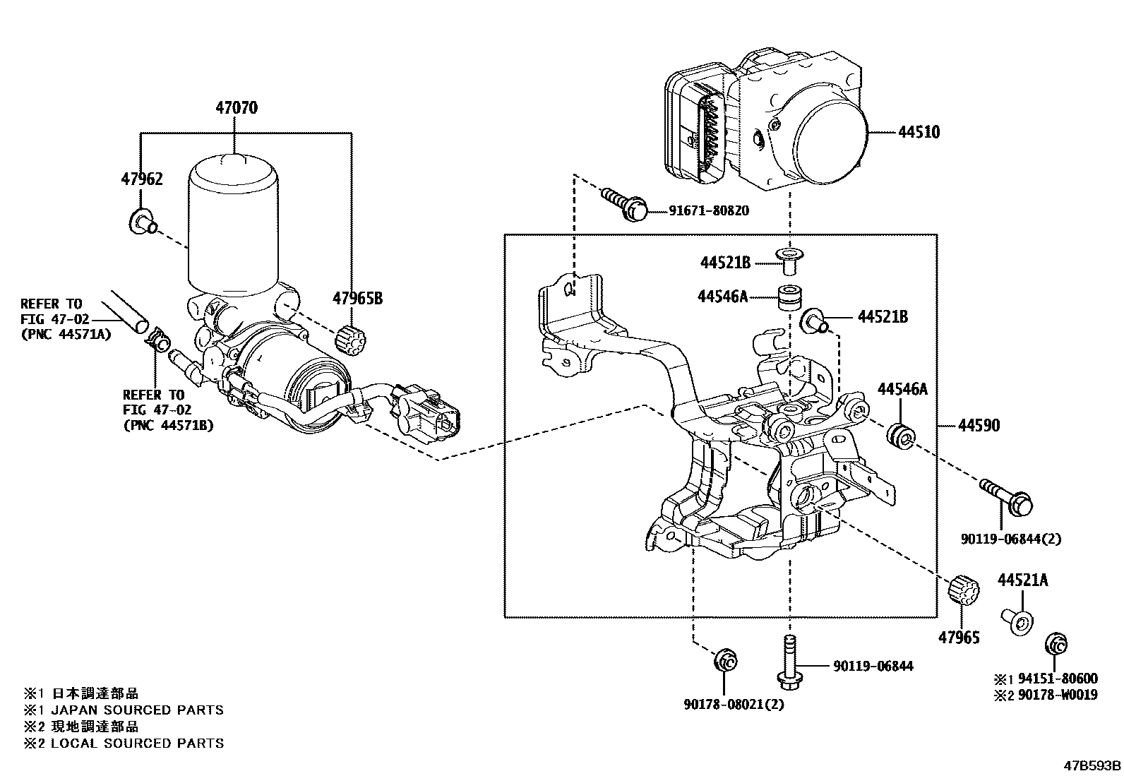 Toyota COROLLA 制动配管和卡箍 EPC diagram — 47B593B