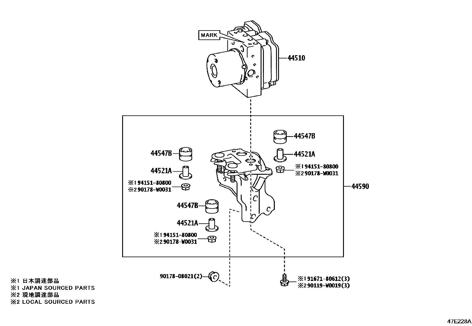 Toyota COROLLA 制动配管和卡箍 EPC diagram — 47E228A