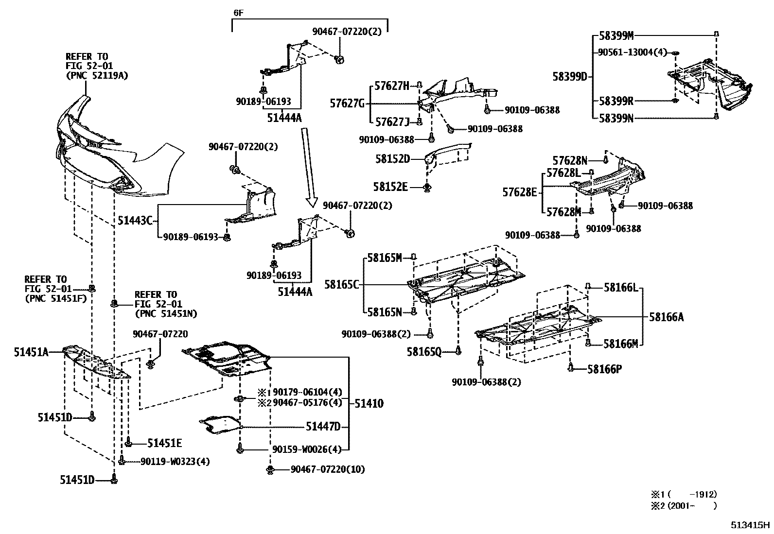 Toyota COROLLA 悬架横梁和发动机底罩 EPC diagram — 513415H