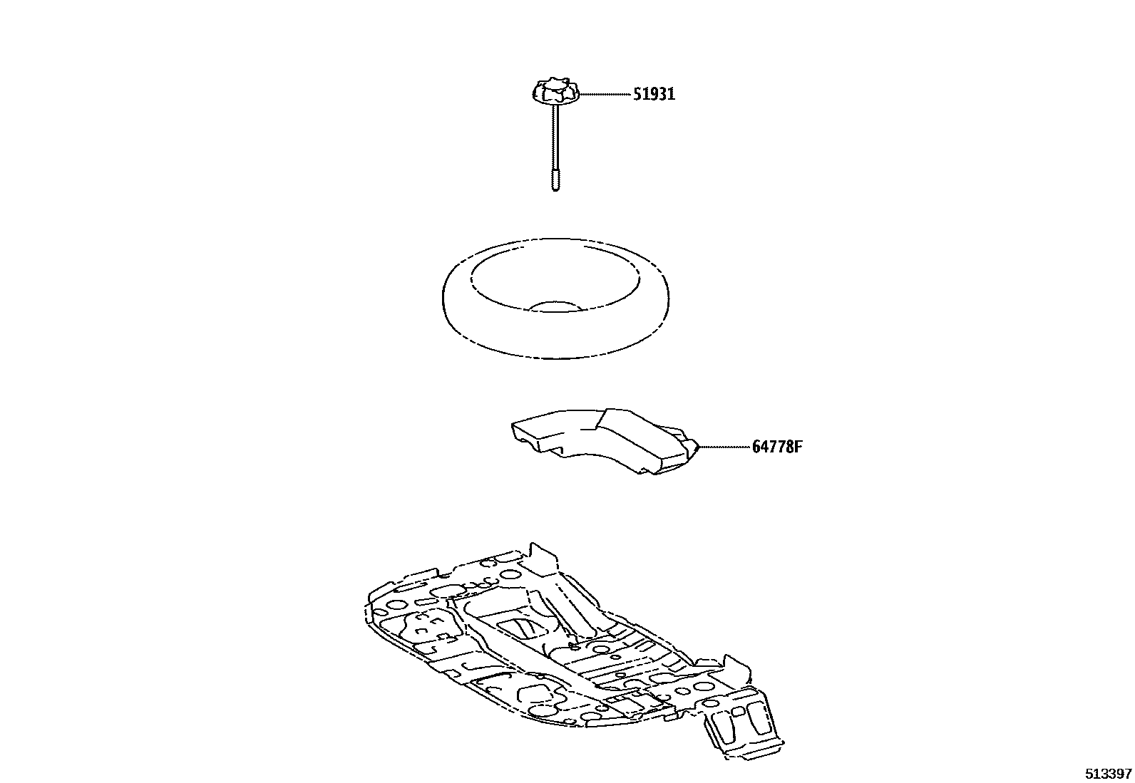 Toyota COROLLA Spare tire rack EPC diagram — 513397