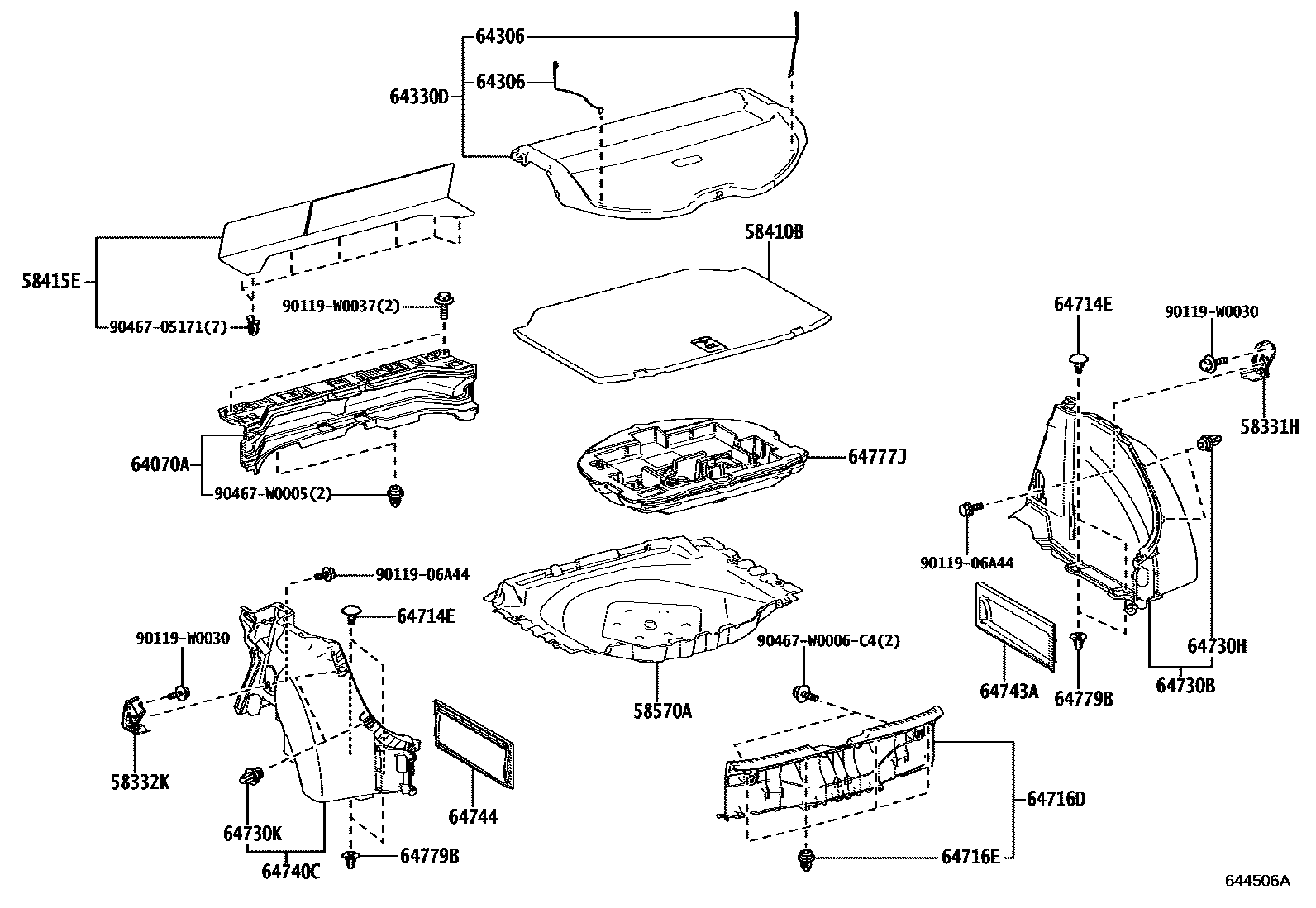 Toyota COROLLA 底板和底板装饰罩 EPC diagram — 644506A