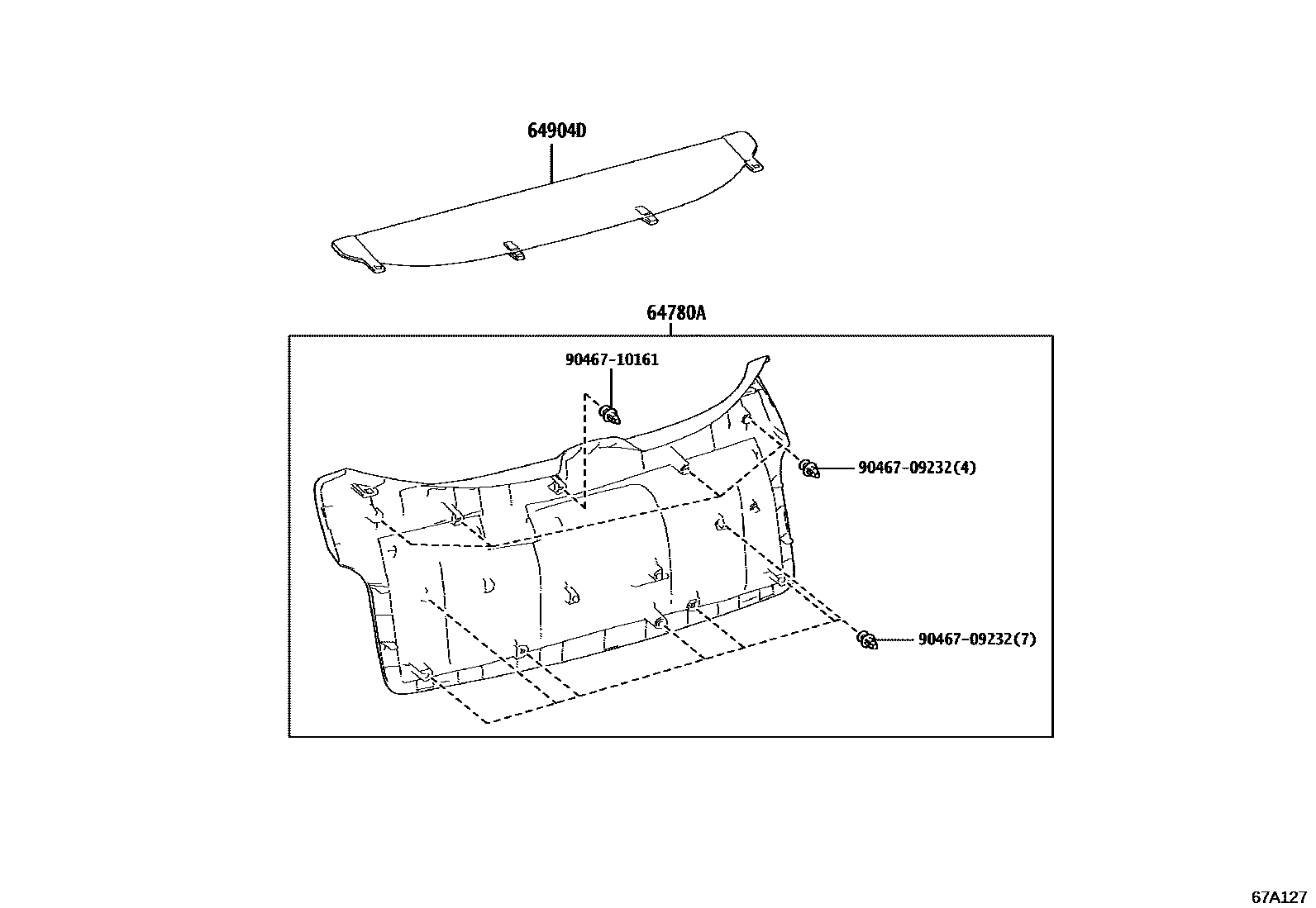 Toyota COROLLA 背门板和背门玻璃 EPC diagram — 67A127
