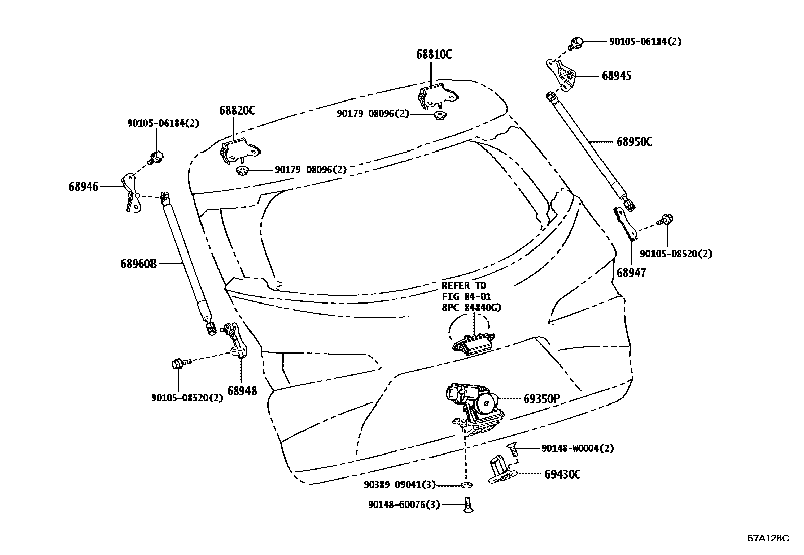 Toyota COROLLA 背门锁和背门把手 EPC diagram — 67A128C