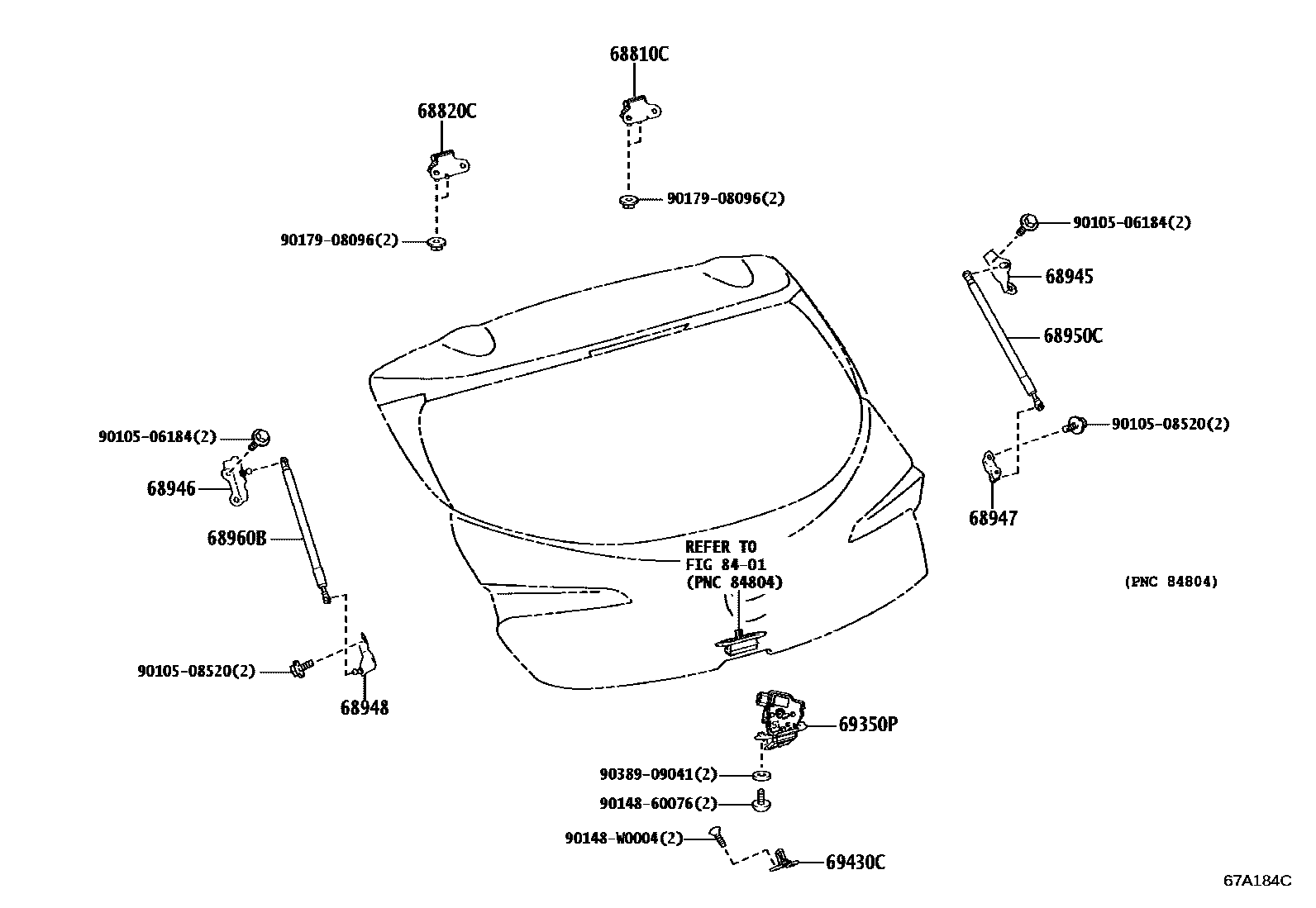 Toyota COROLLA 背门锁和背门把手 EPC diagram — 67A184C