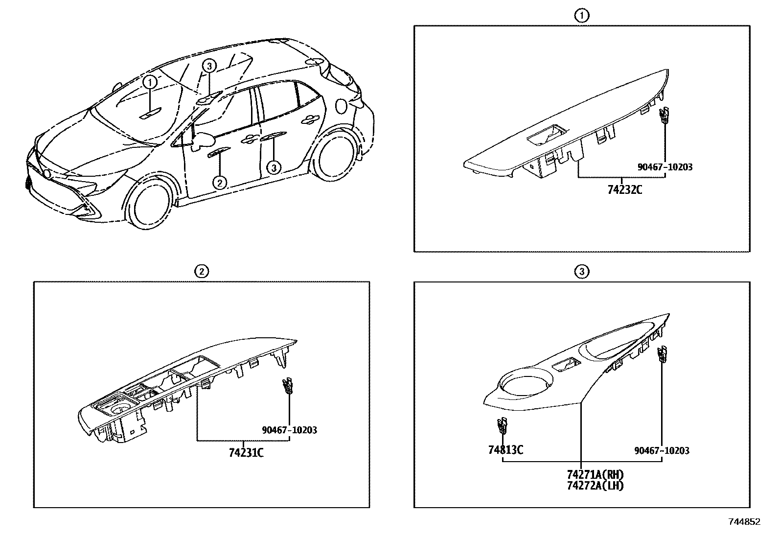 Toyota COROLLA 扶手和遮阳板 EPC diagram — 744852