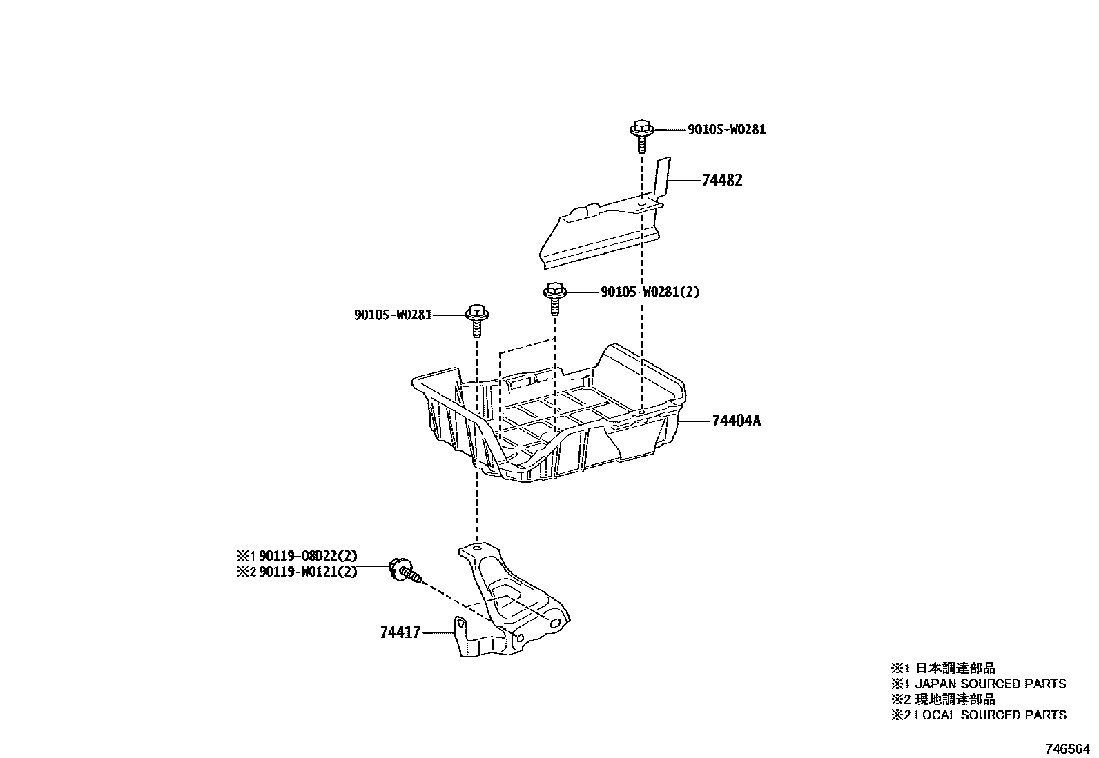 Toyota COROLLA battery holder EPC diagram — 746564