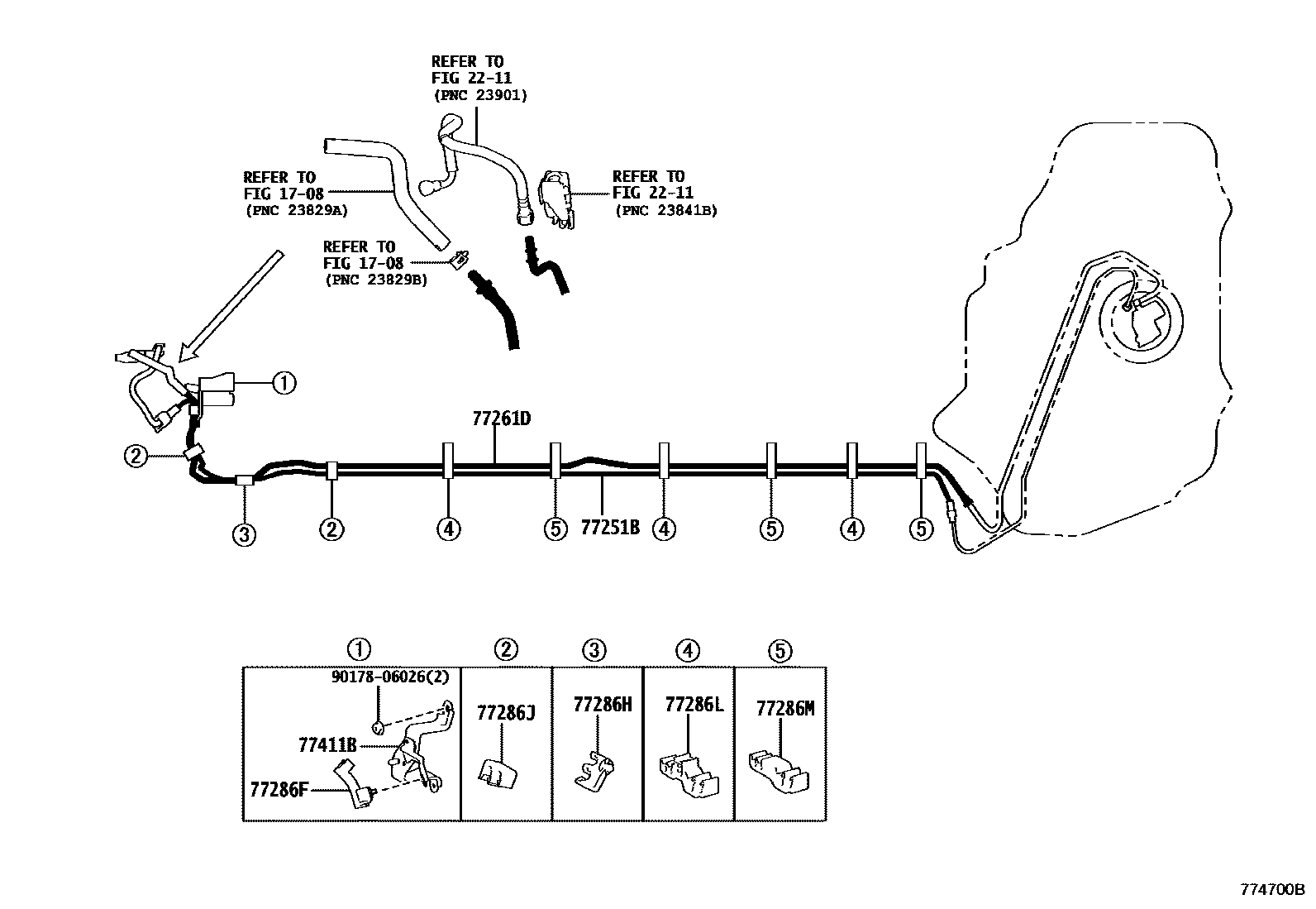 Toyota COROLLA 燃油箱和燃油管 EPC diagram — 774700B