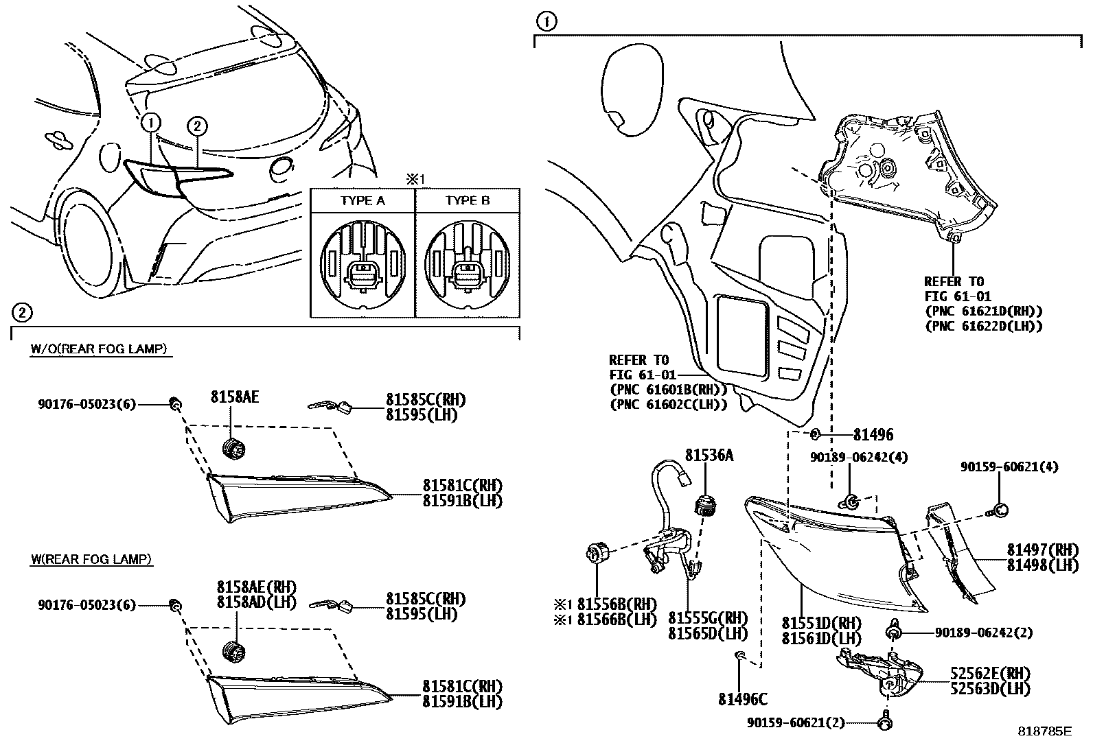 Toyota COROLLA 后组合灯 EPC diagram — 818785E
