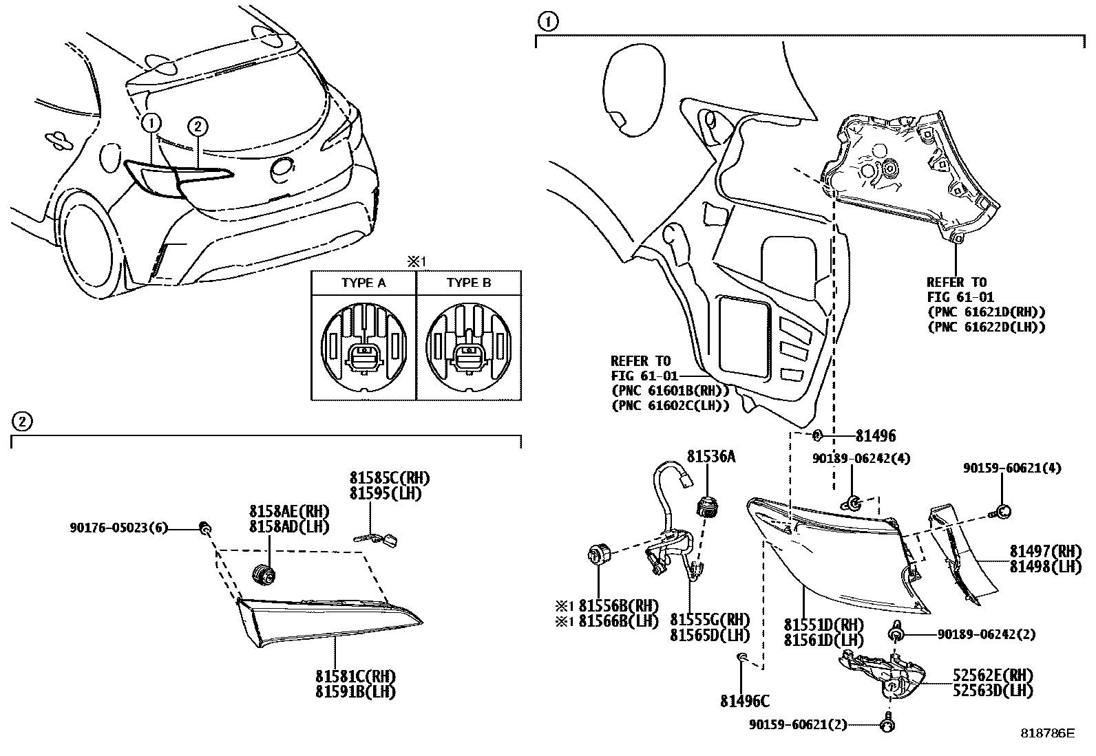 Toyota COROLLA 后组合灯 EPC diagram — 818786E