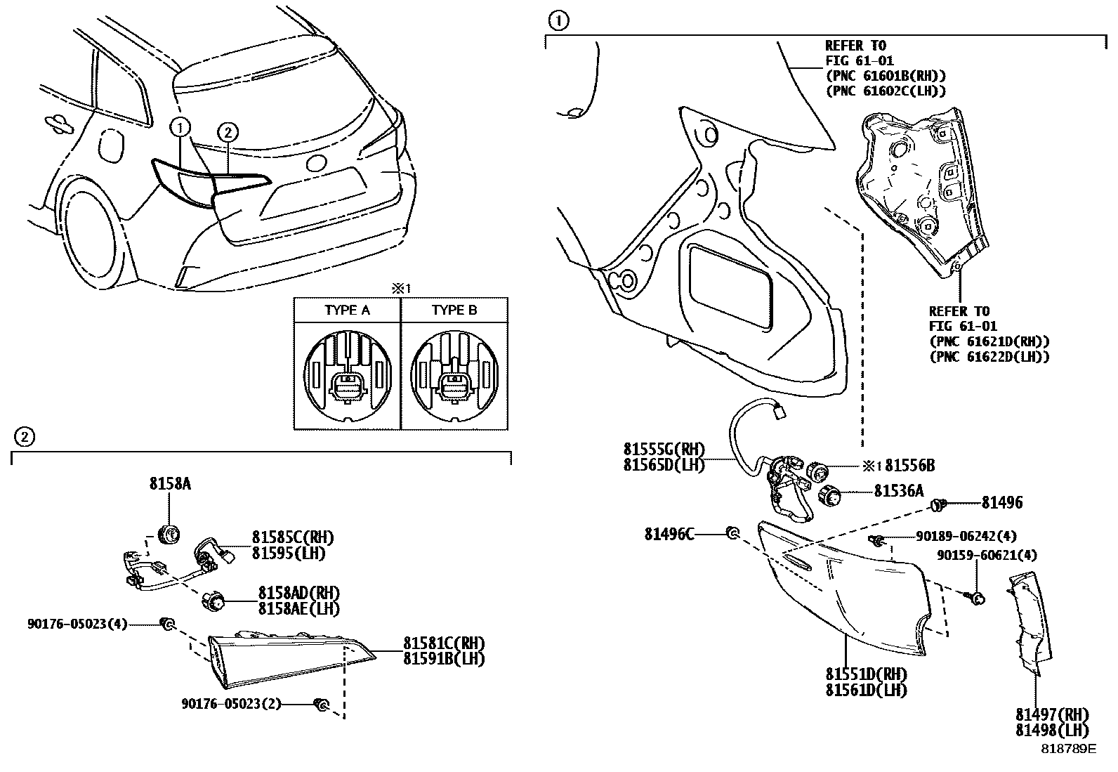 Toyota COROLLA 后组合灯 EPC diagram — 818789E