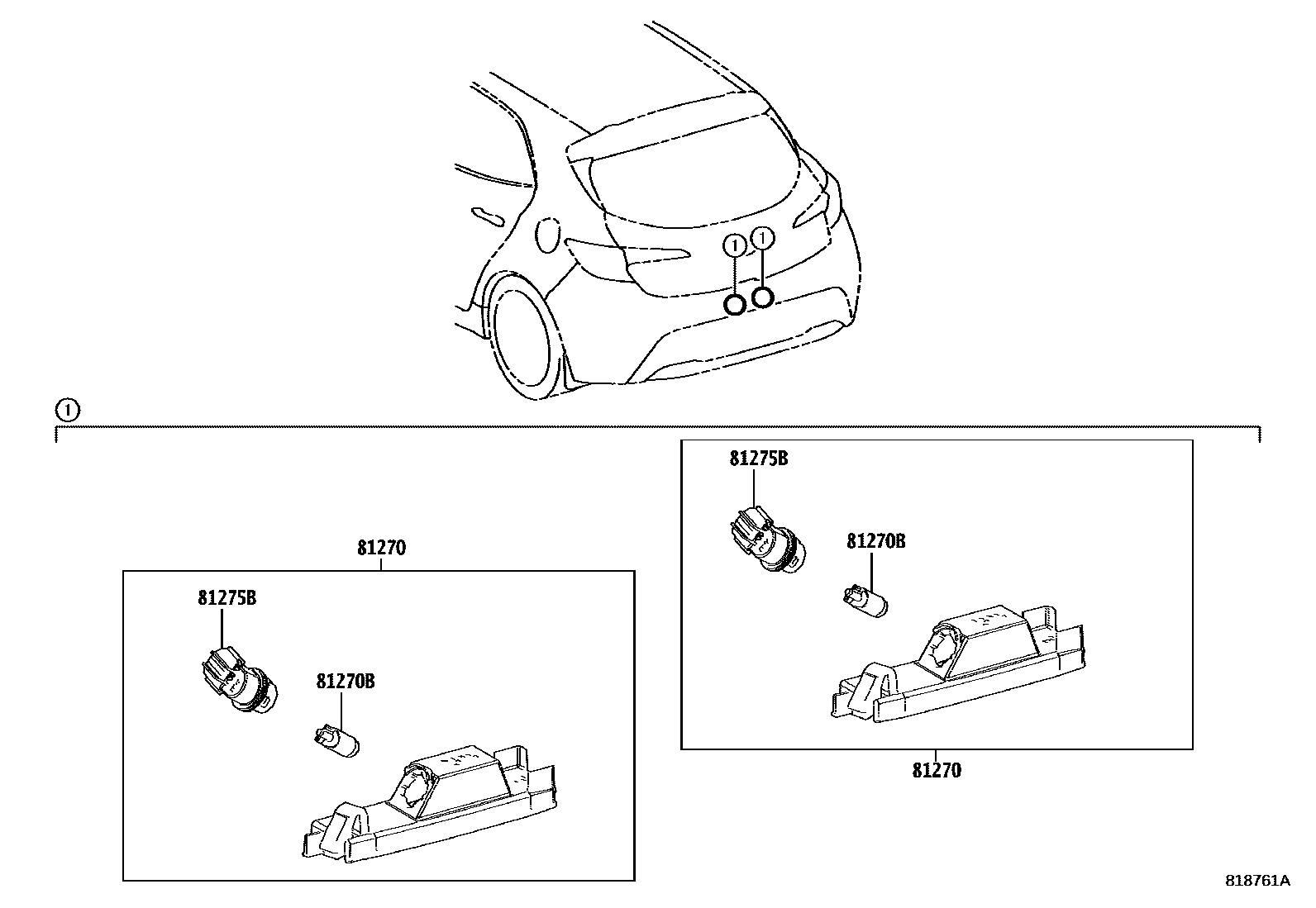 Toyota COROLLA 后牌照灯 EPC diagram — 818761A