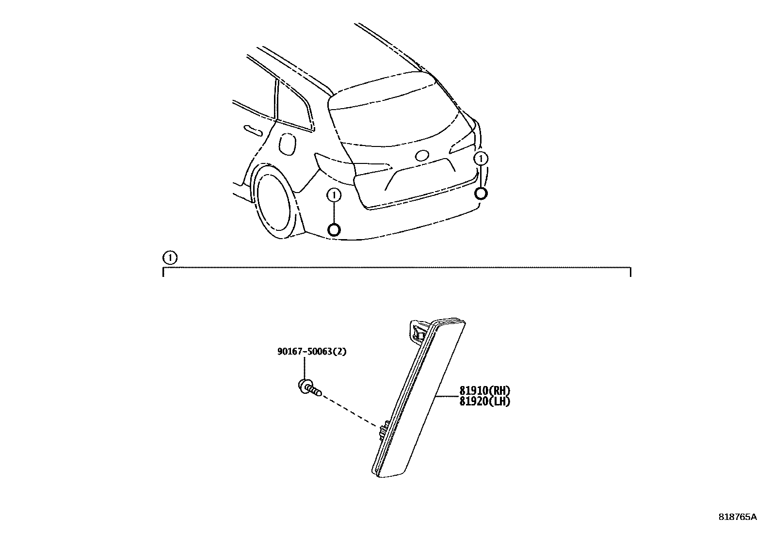 Toyota COROLLA reflector EPC diagram — 818765A