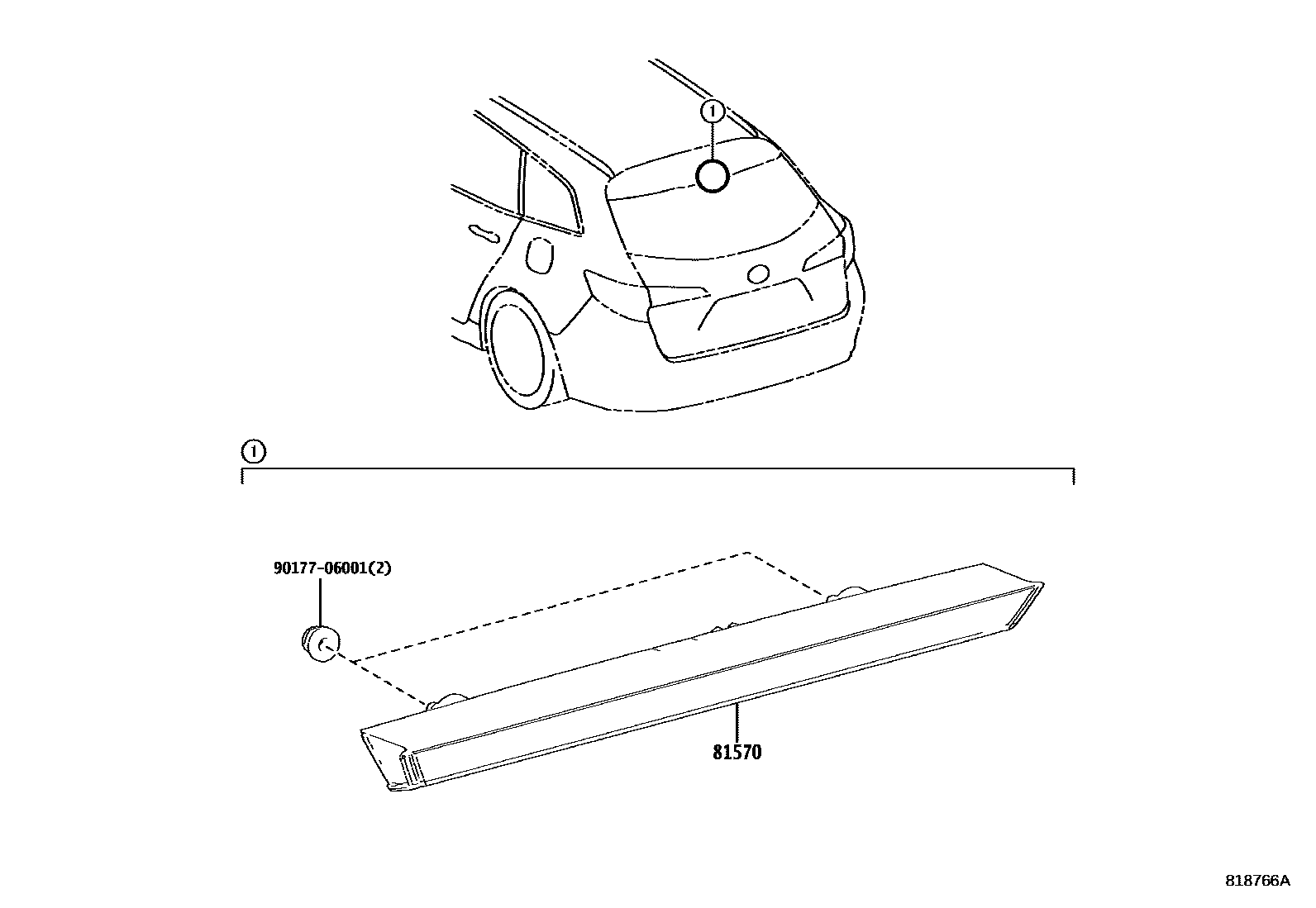 Toyota COROLLA 高位刹车灯 EPC diagram — 818766A