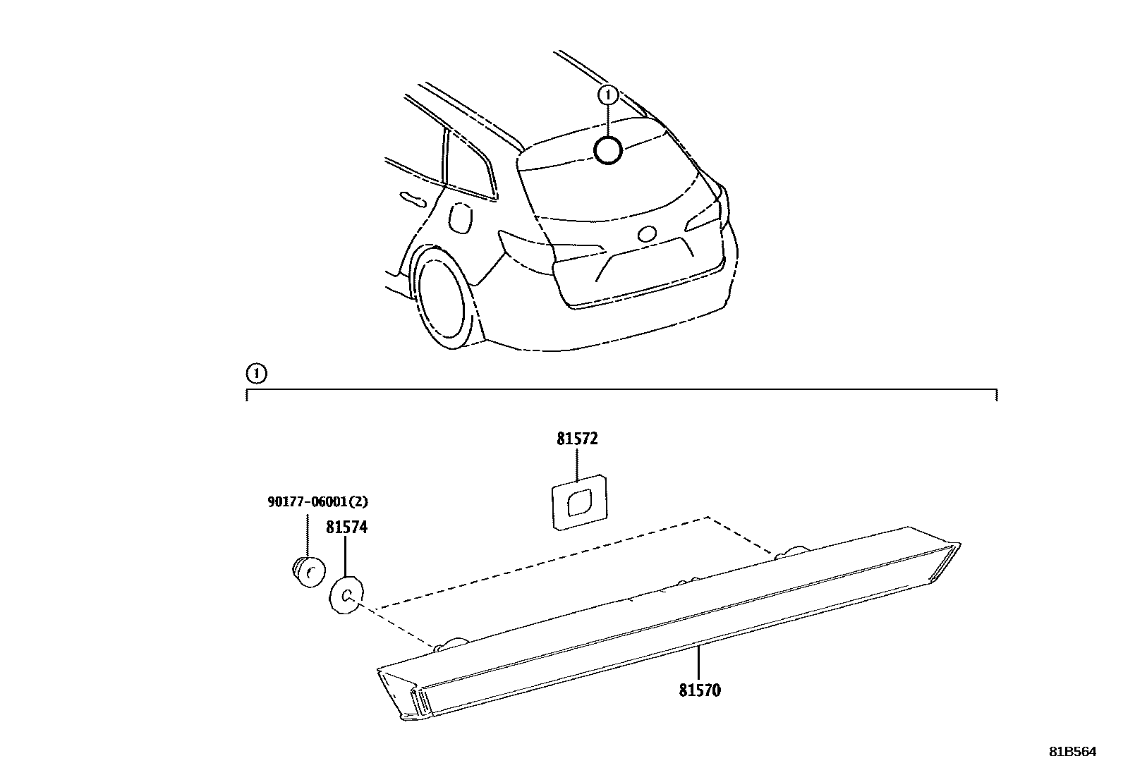 Toyota COROLLA 高位刹车灯 EPC diagram — 81B564