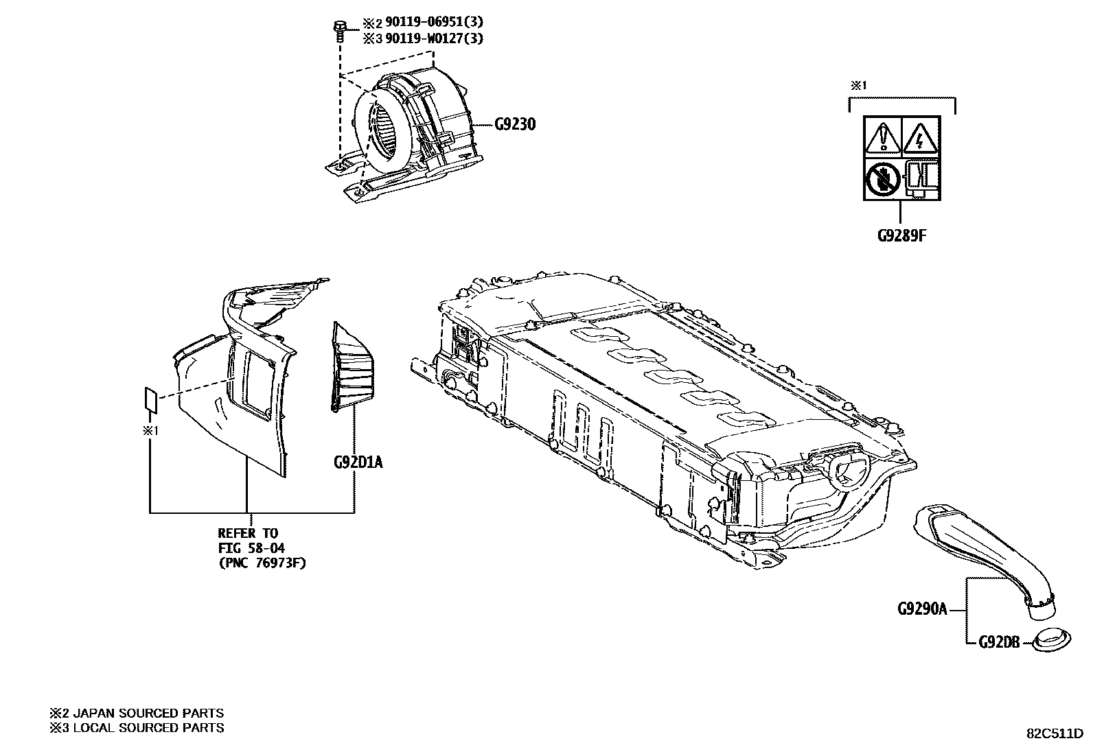 Toyota COROLLA 蓄电池和蓄电池电缆 EPC diagram — 82C511D