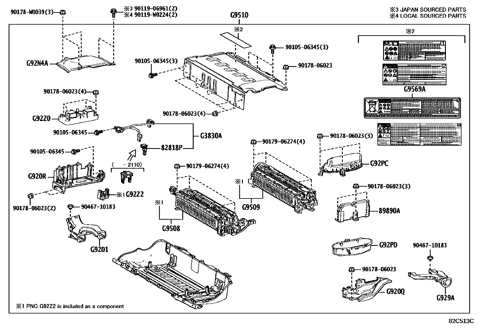 Toyota COROLLA 蓄电池和蓄电池电缆 EPC diagram — 82C513C