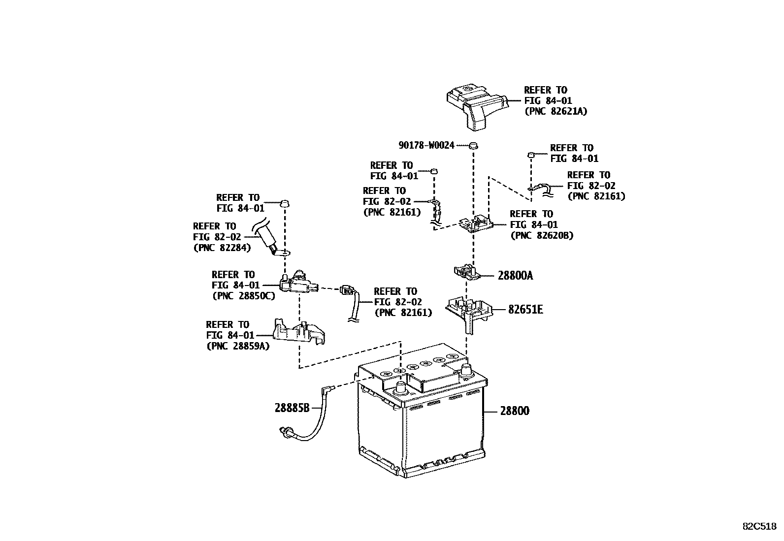 Toyota COROLLA 蓄电池和蓄电池电缆 EPC diagram — 82C518
