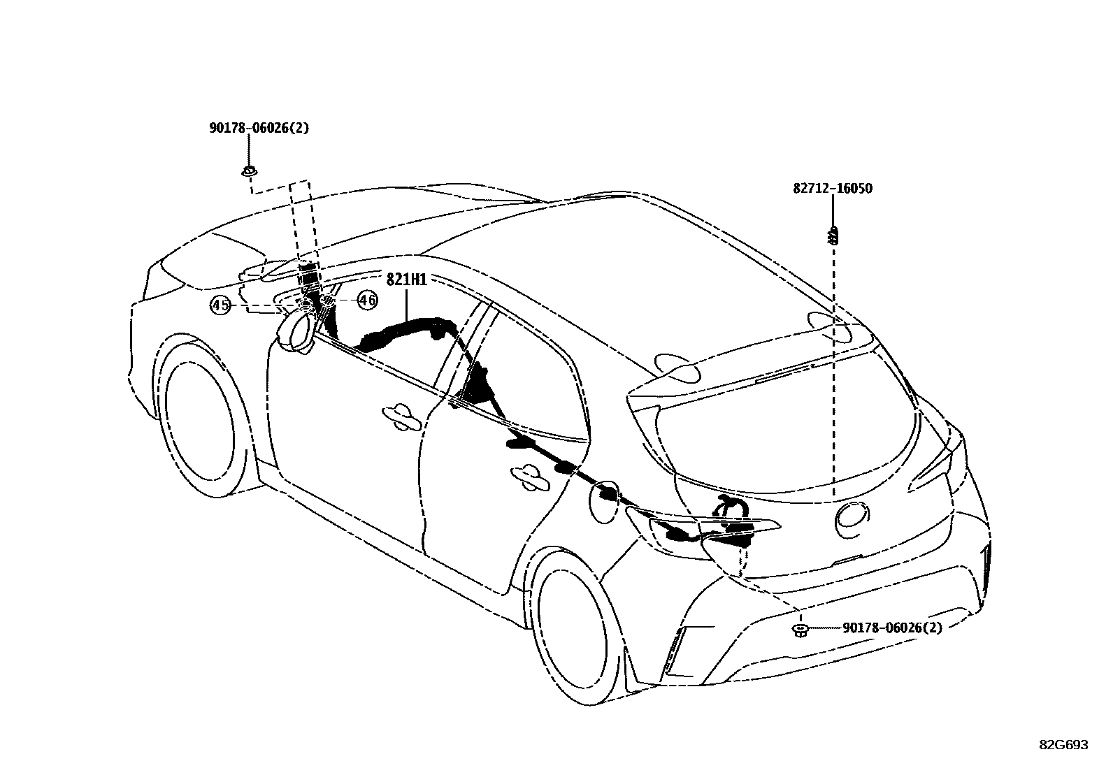 Toyota COROLLA 线束和卡夹 EPC diagram — 82G693