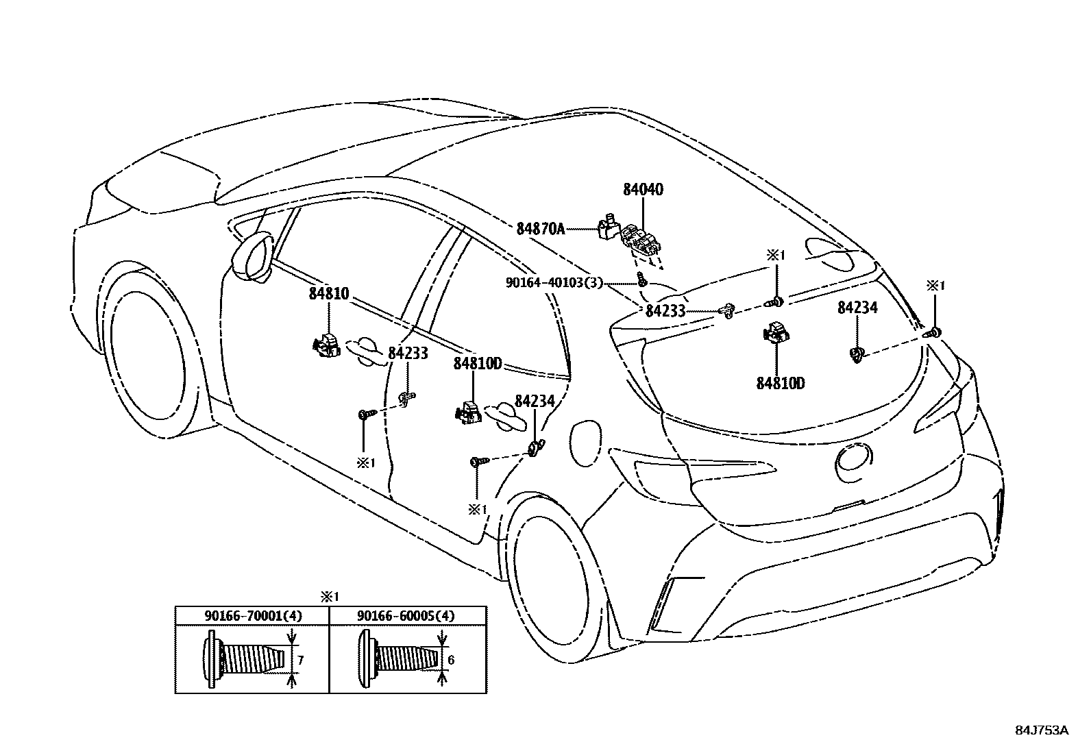 Toyota COROLLA 开关和继电器和ECU EPC diagram — 84J753A