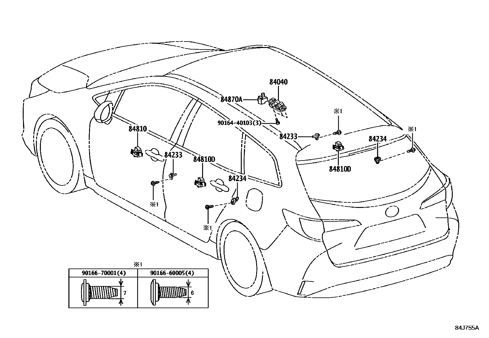 Toyota COROLLA 开关和继电器和ECU EPC diagram — 84J755A