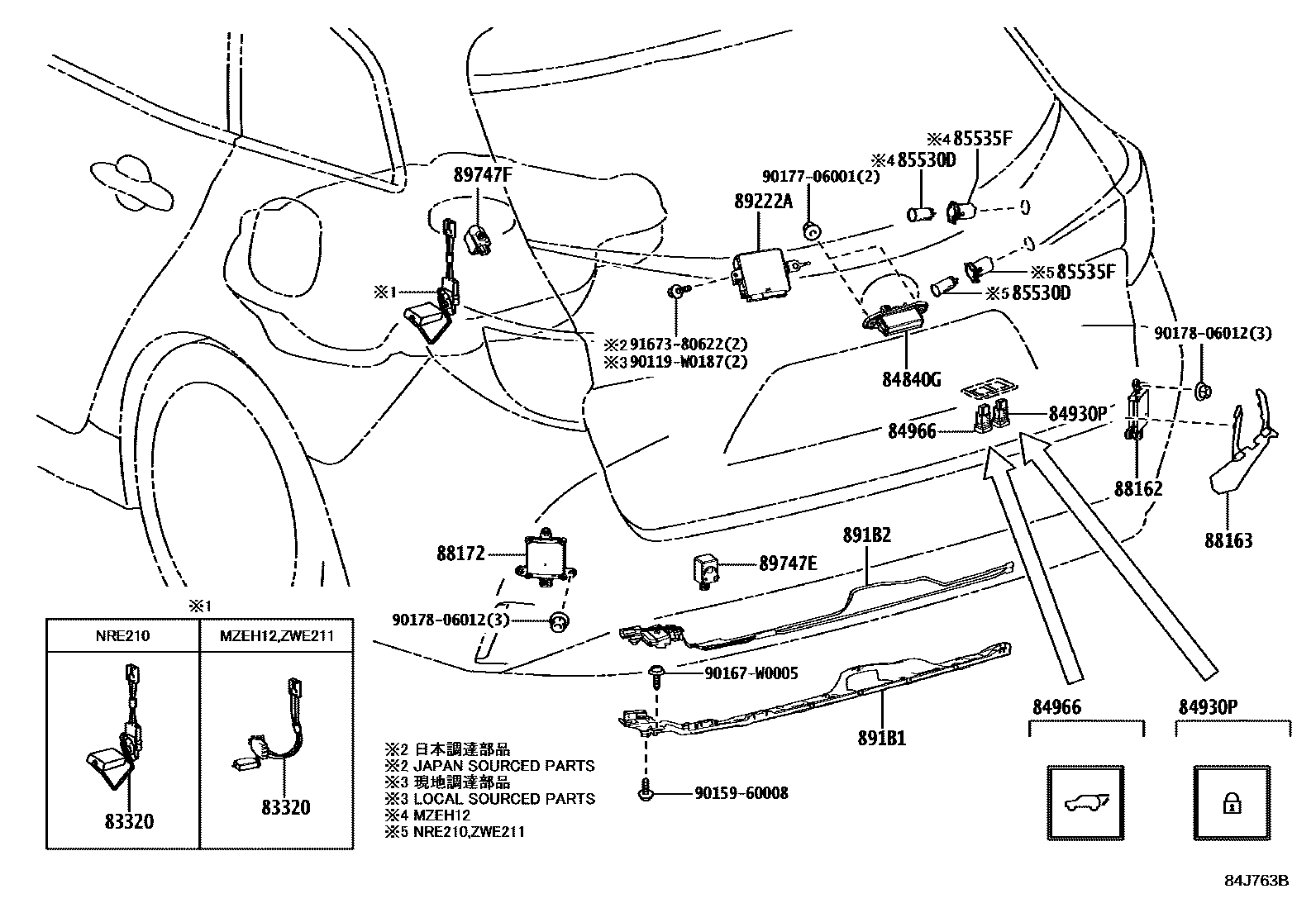Toyota COROLLA 开关和继电器和ECU EPC diagram — 84J763B