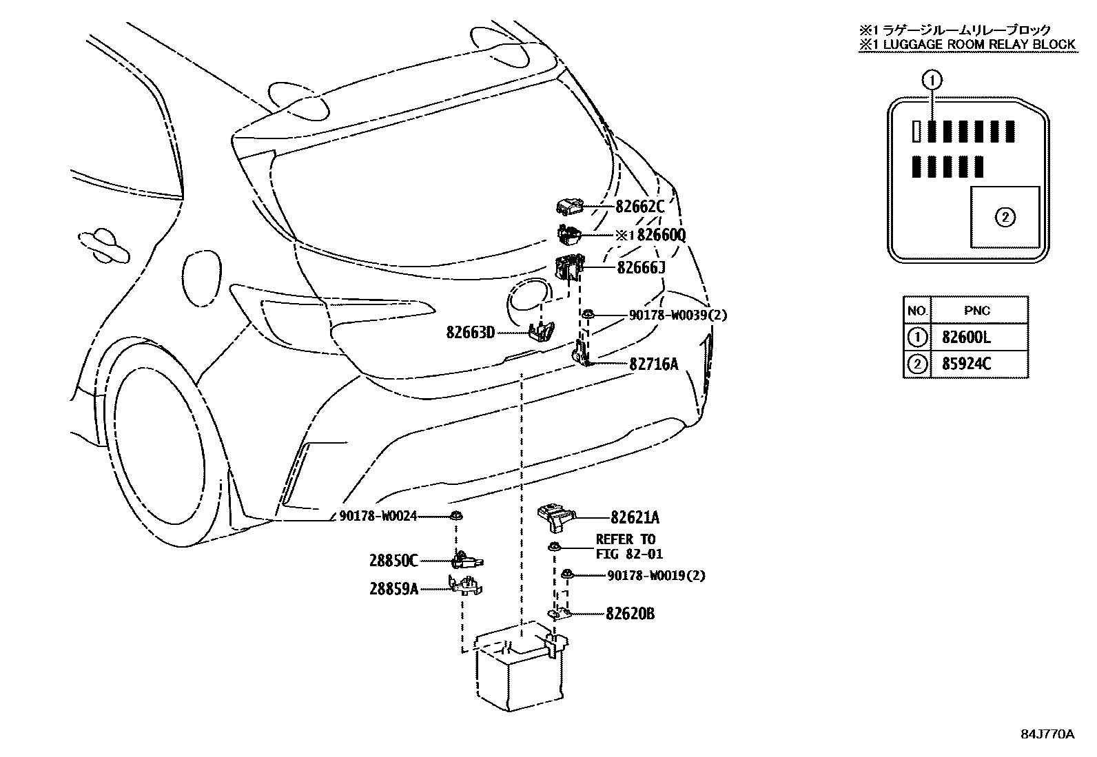 Toyota COROLLA 开关和继电器和ECU EPC diagram — 84J770A