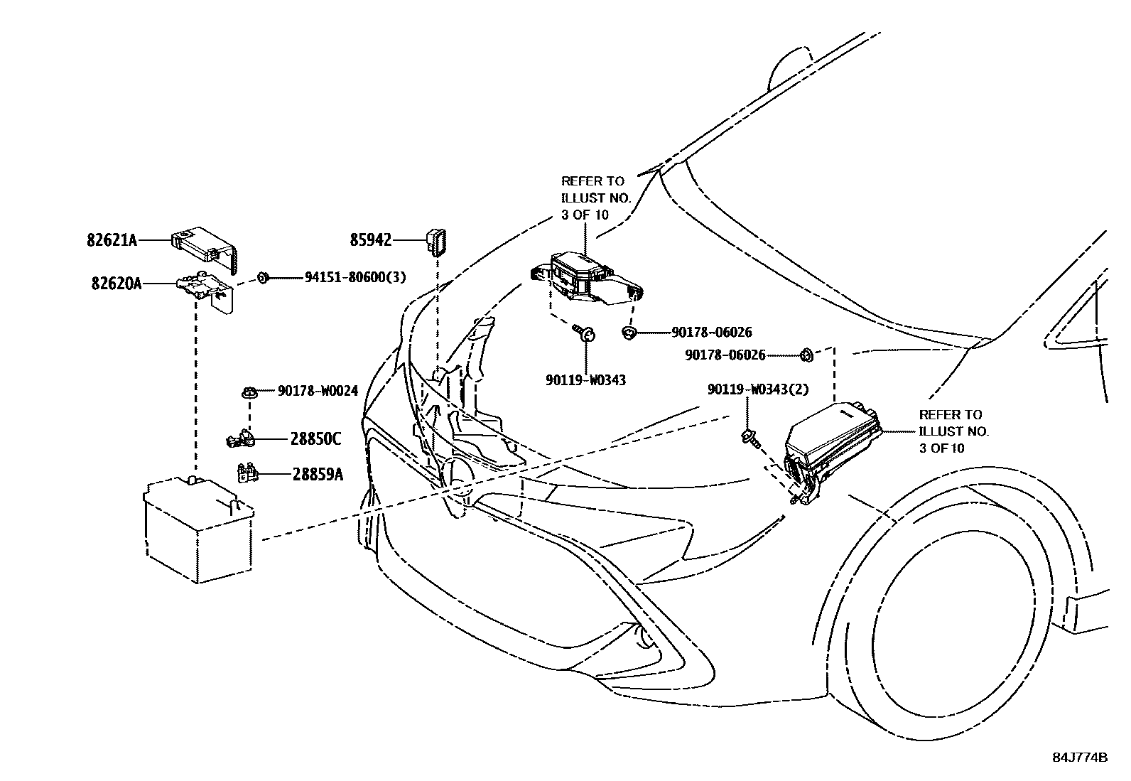 Toyota COROLLA 开关和继电器和ECU EPC diagram — 84J774B