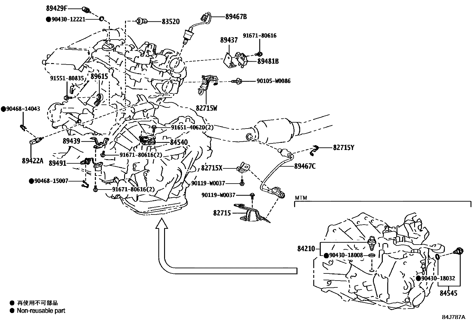 Toyota COROLLA 开关和继电器和ECU EPC diagram — 84J787A