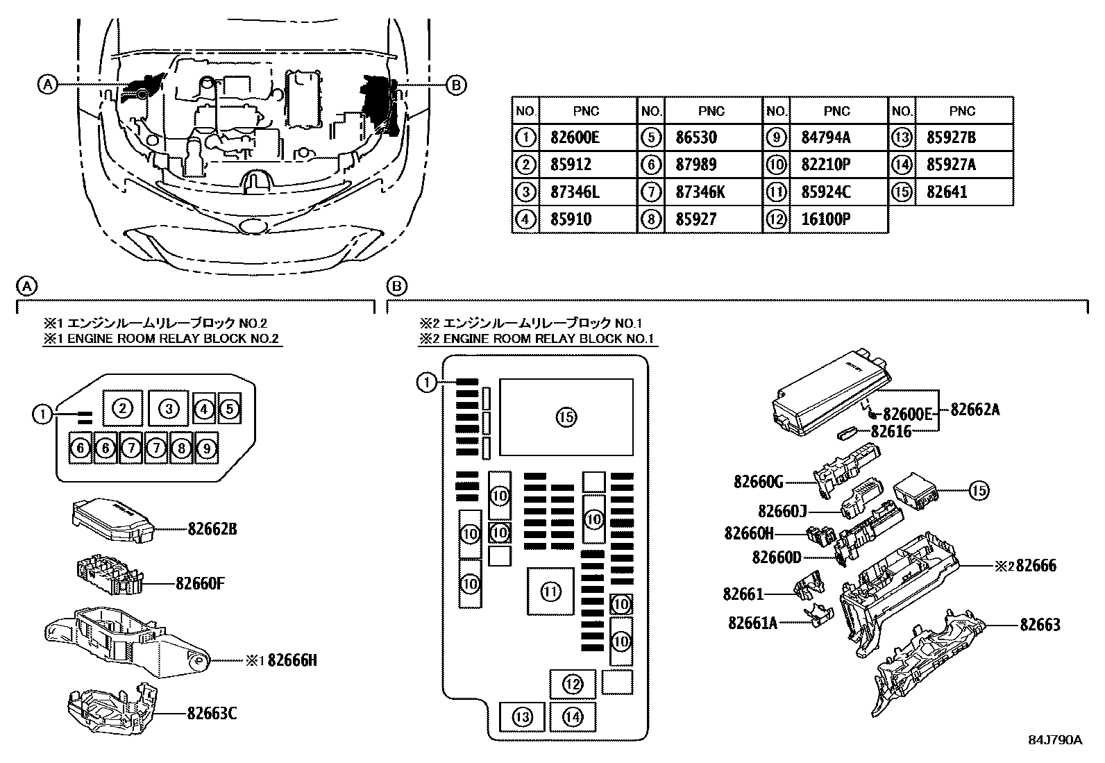 Toyota COROLLA 开关和继电器和ECU EPC diagram — 84J790A
