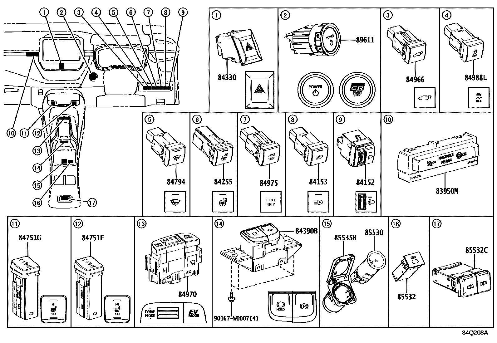 Toyota COROLLA 开关和继电器和ECU EPC diagram — 84Q208A