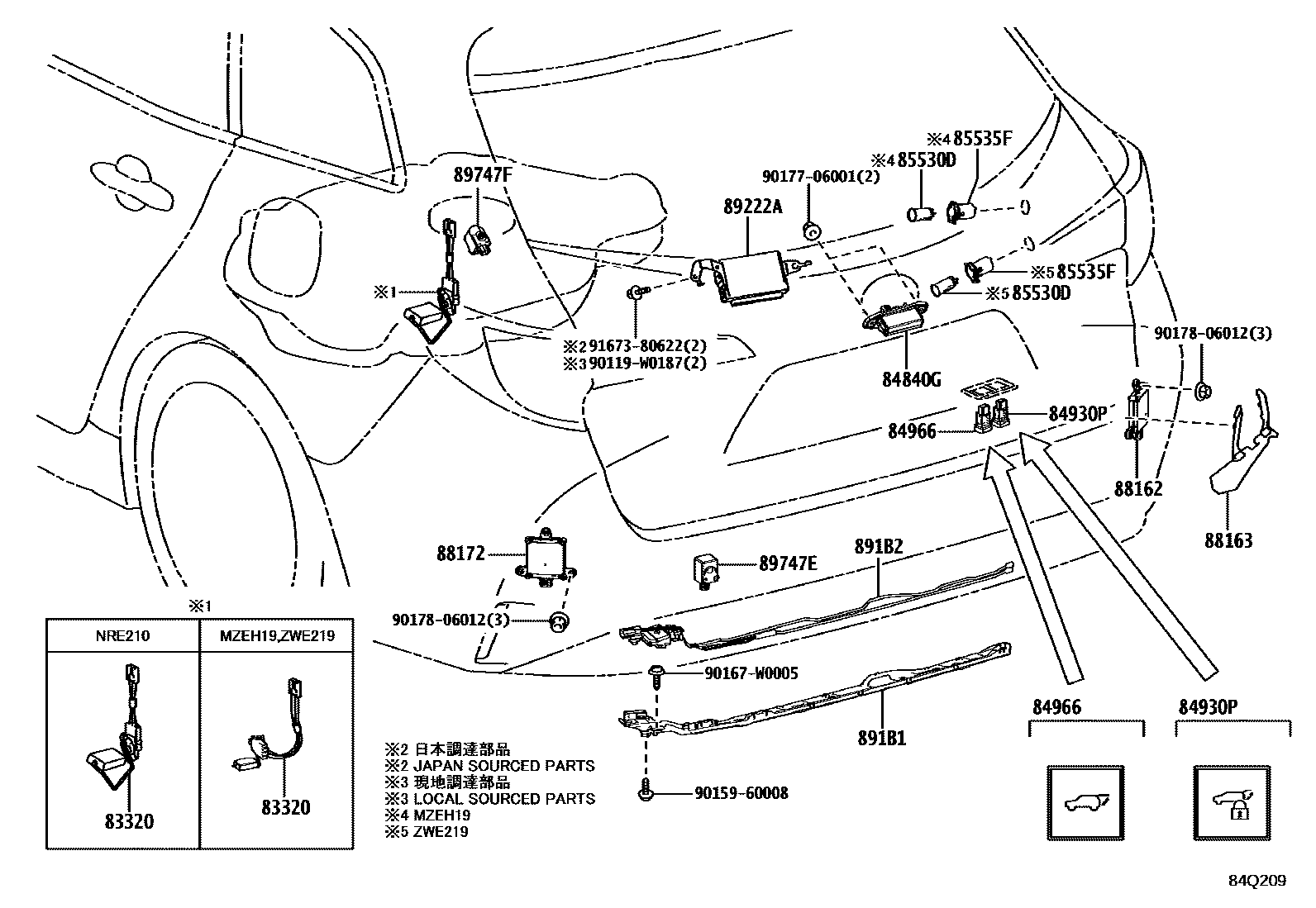 Toyota COROLLA 开关和继电器和ECU EPC diagram — 84Q209